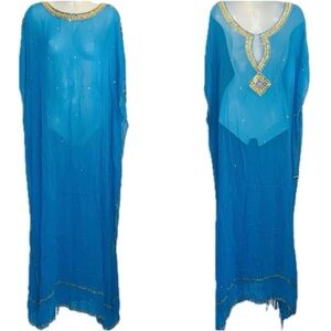 Aqua Blue Sheer Beaded Coverup